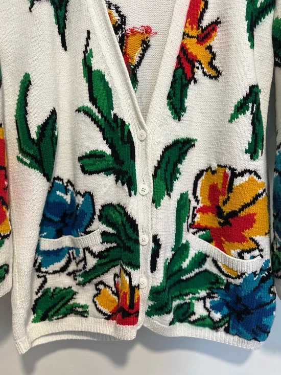 VTG Adrienne Vittadini Sport Sz:M cardigan vibrant Cottagecore maximalist floral - Picture 8 of 14